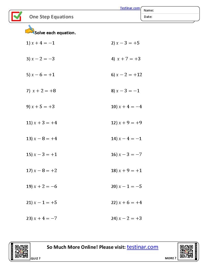 one step equation worksheet one step equation worksheet