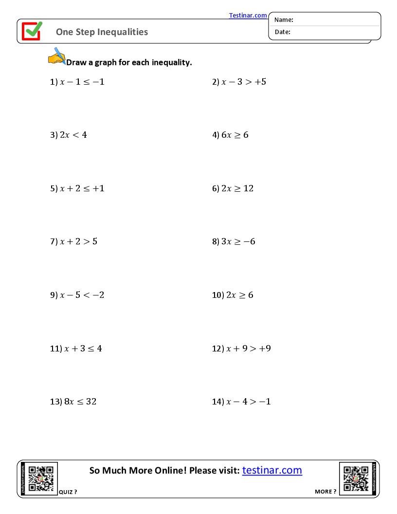 One Step Inequalities Worksheets One Step Inequalities Worksheets