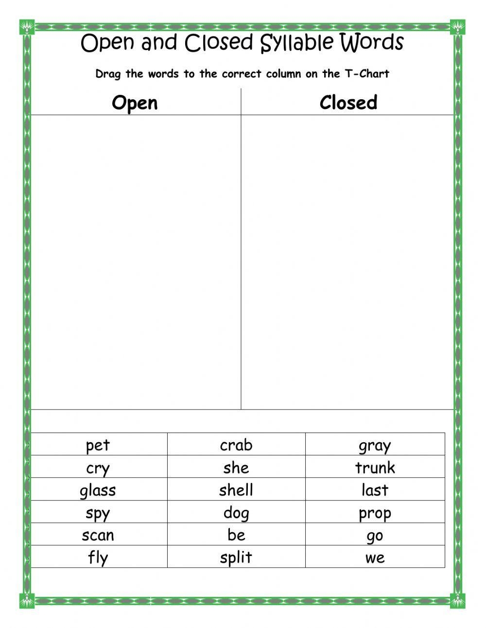Open And Closed Syllables Online Activity Worksheets Library
