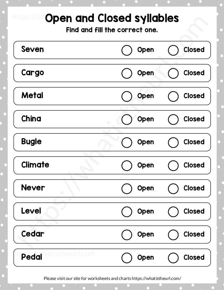 Open Or Closed Syllable Worksheets Printable Grammar Worksheett