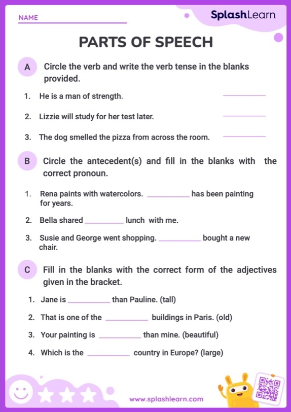 parts of speech worksheets parts of speech worksheets