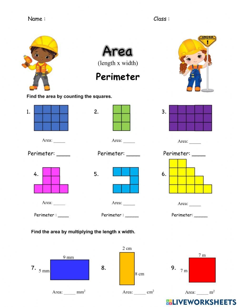 Perimeter And Area Grade 3 Online Exercise For Live Worksheets Perimeter And Area Grade 3 Online Exercise For Live Worksheets