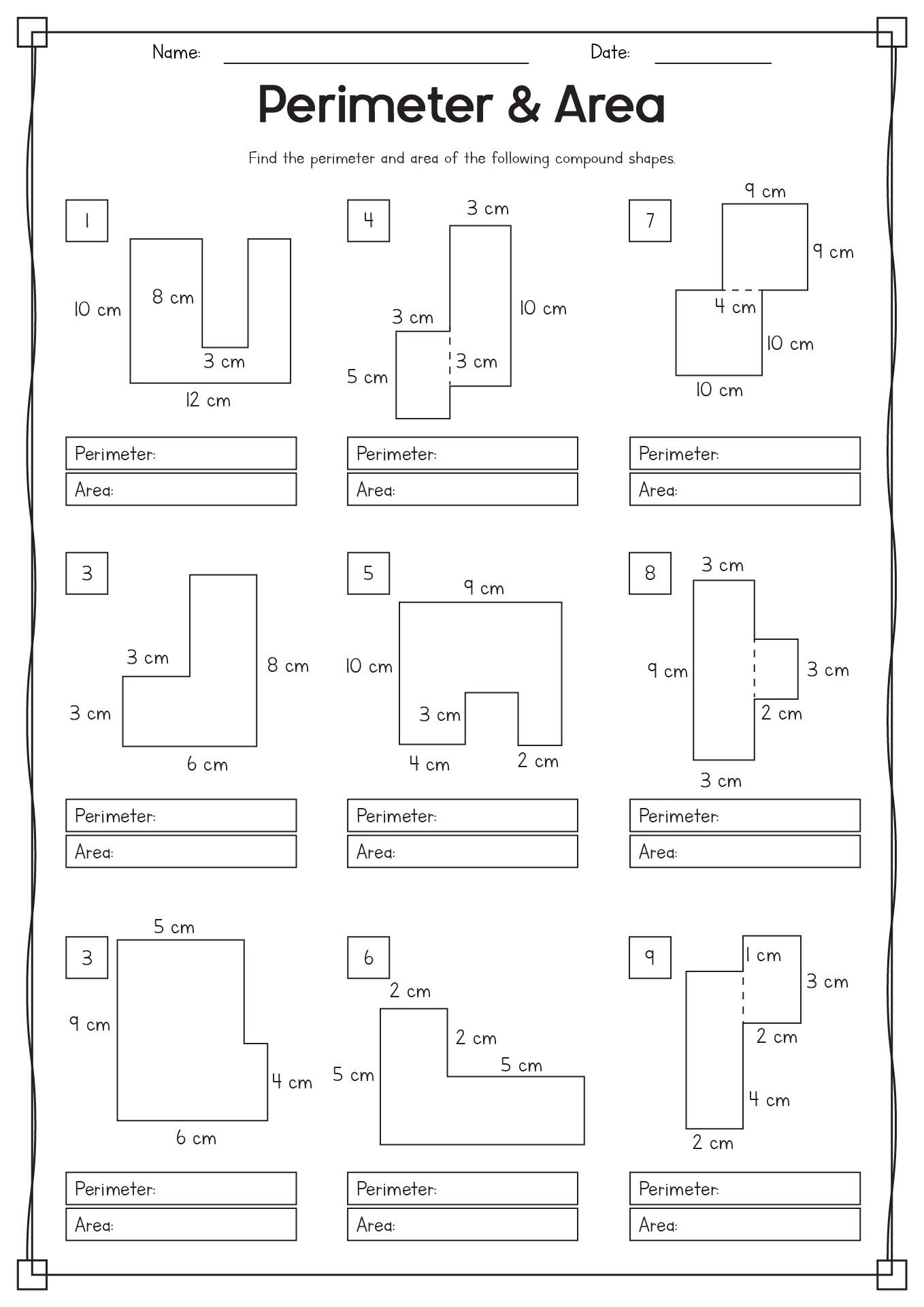 Perimeter And Area Worksheet Perimeter And Area Worksheet