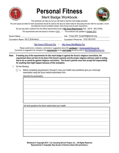 merit badge worksheets personal fitness