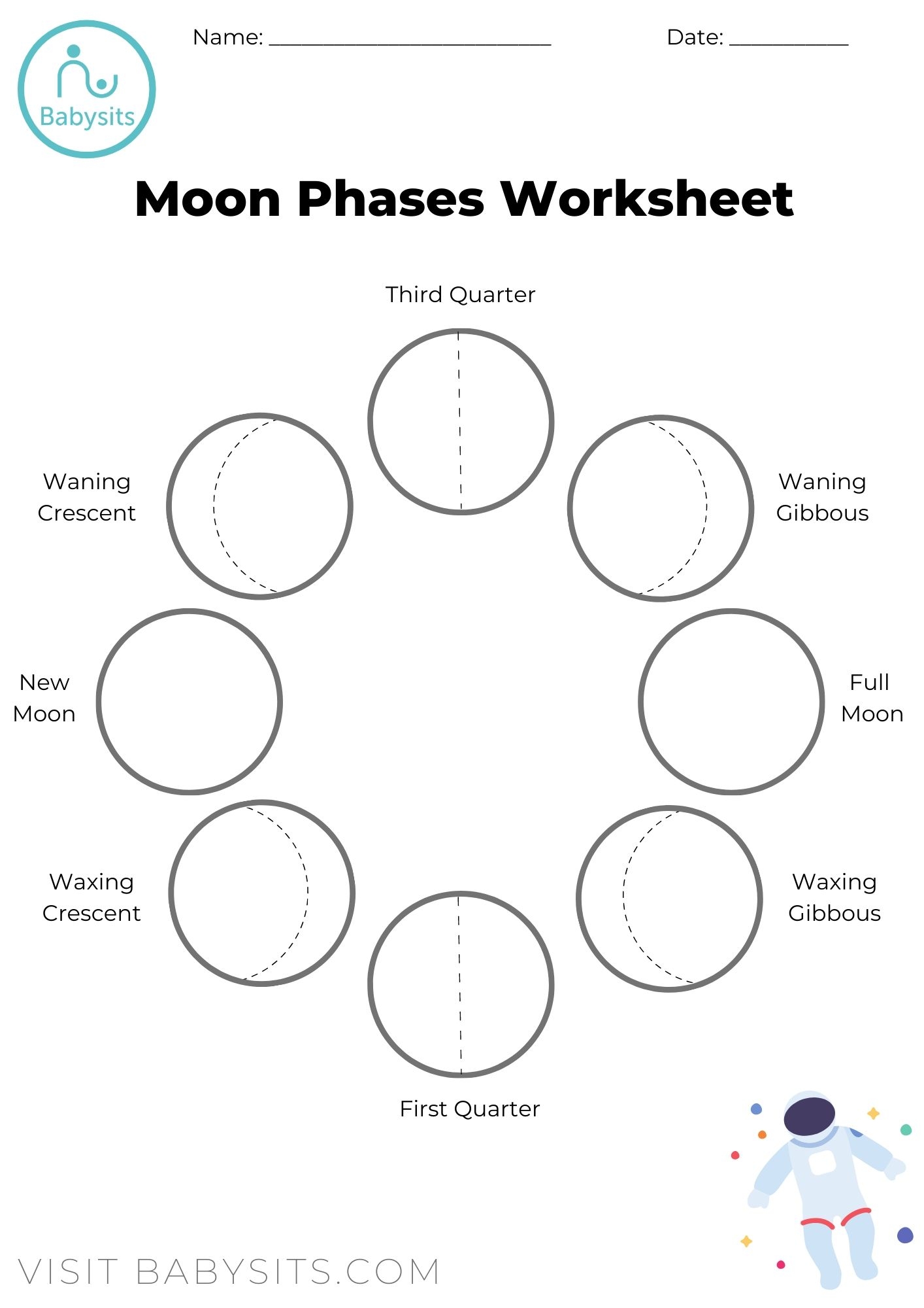 phases of the moon worksheet