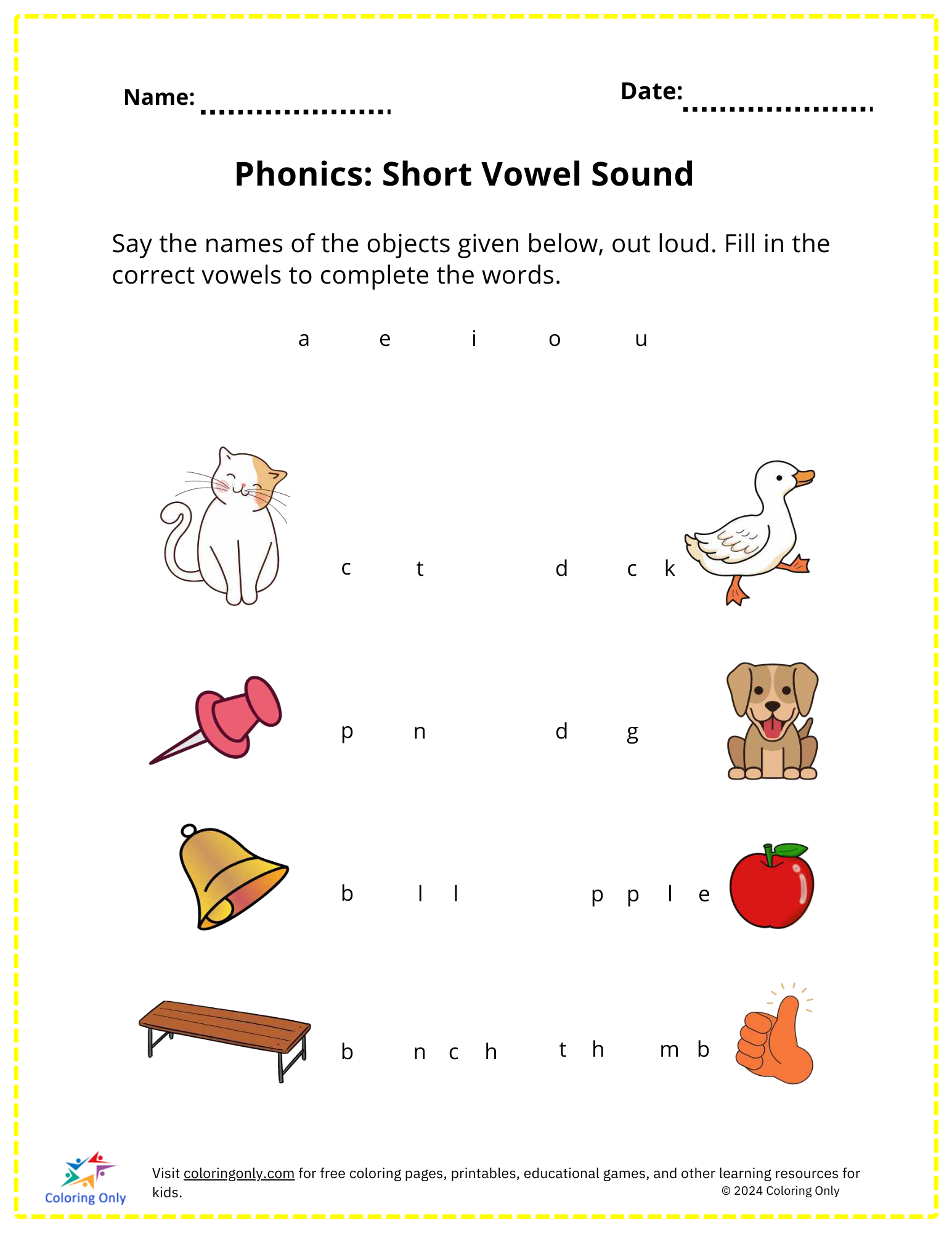 Phonics Short Vowel Sound Free Printable Worksheet Phonics Short Vowel Sound Free Printable Worksheet