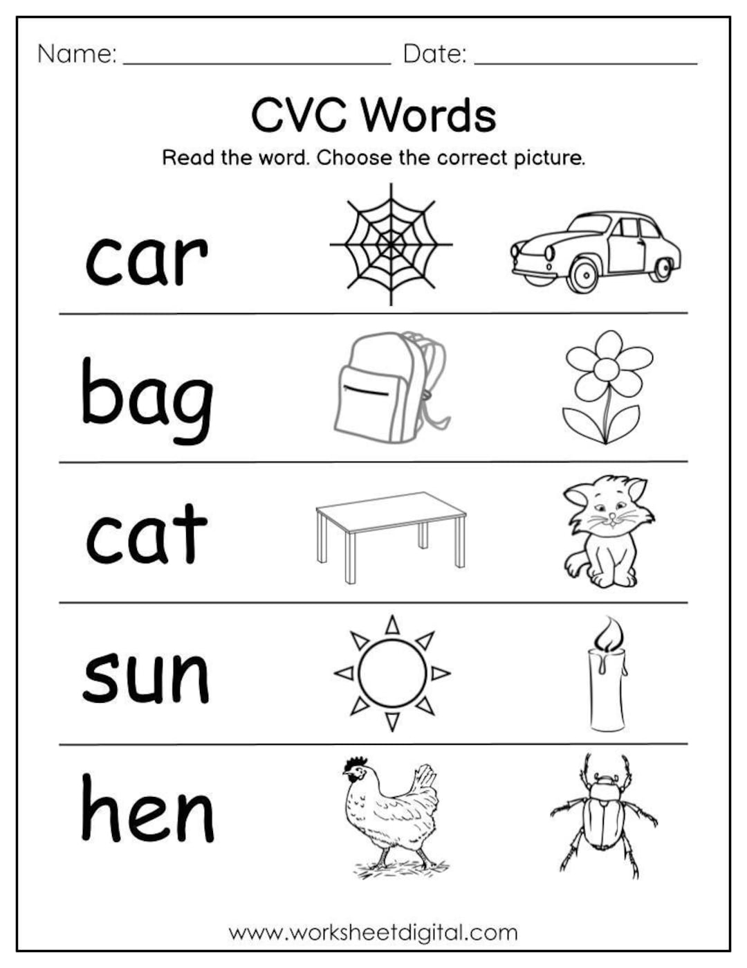 cvc words for kindergarten worksheets