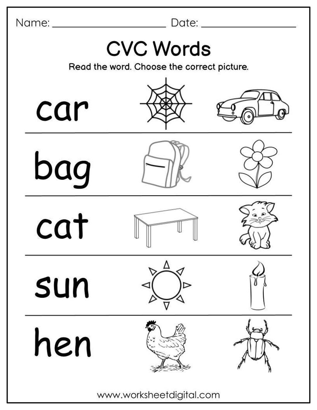 cvc worksheets for kindergarten