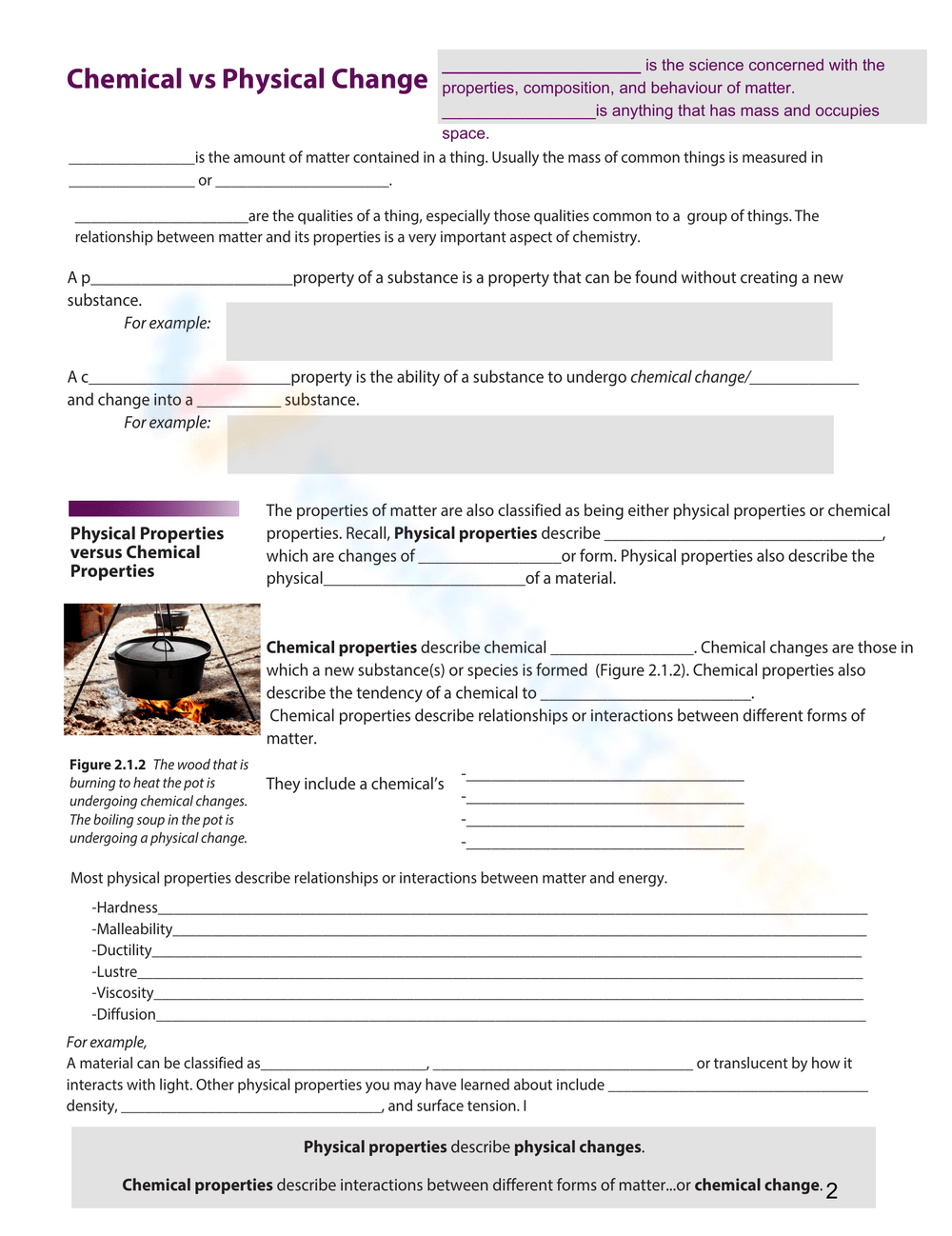 physical and chemical changes worksheet