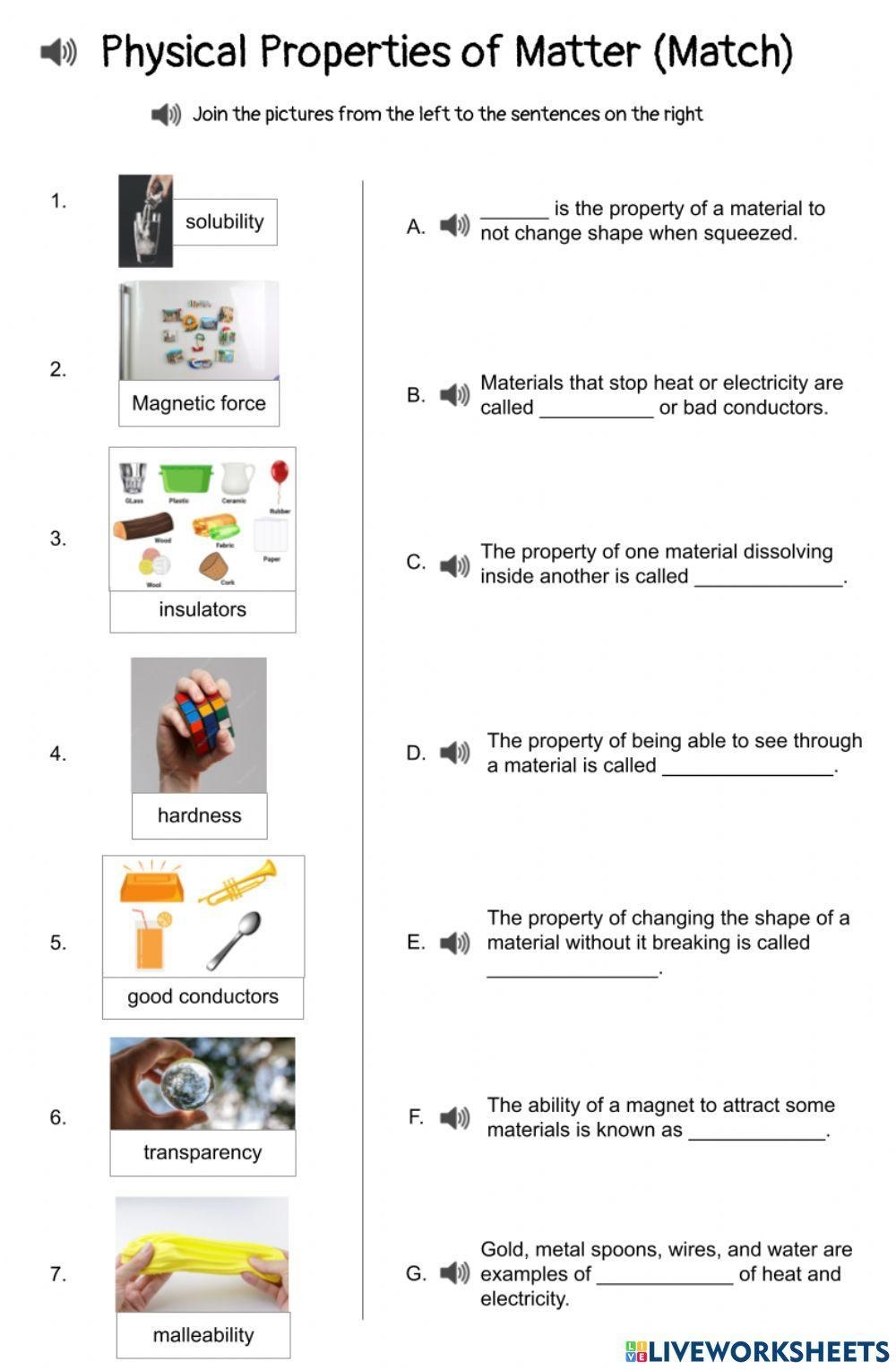 Physical Properties Of Matter Worksheet Free Printable PDF For Kids 
