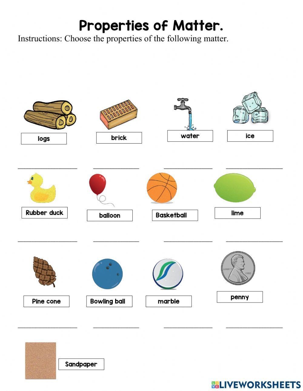 properties of matter worksheet