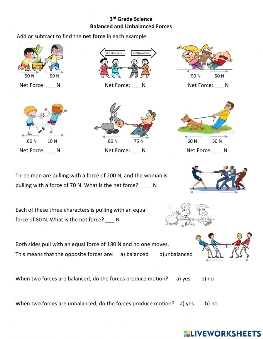 Physical Science Balanced And Unbalanced Forces Worksheet 