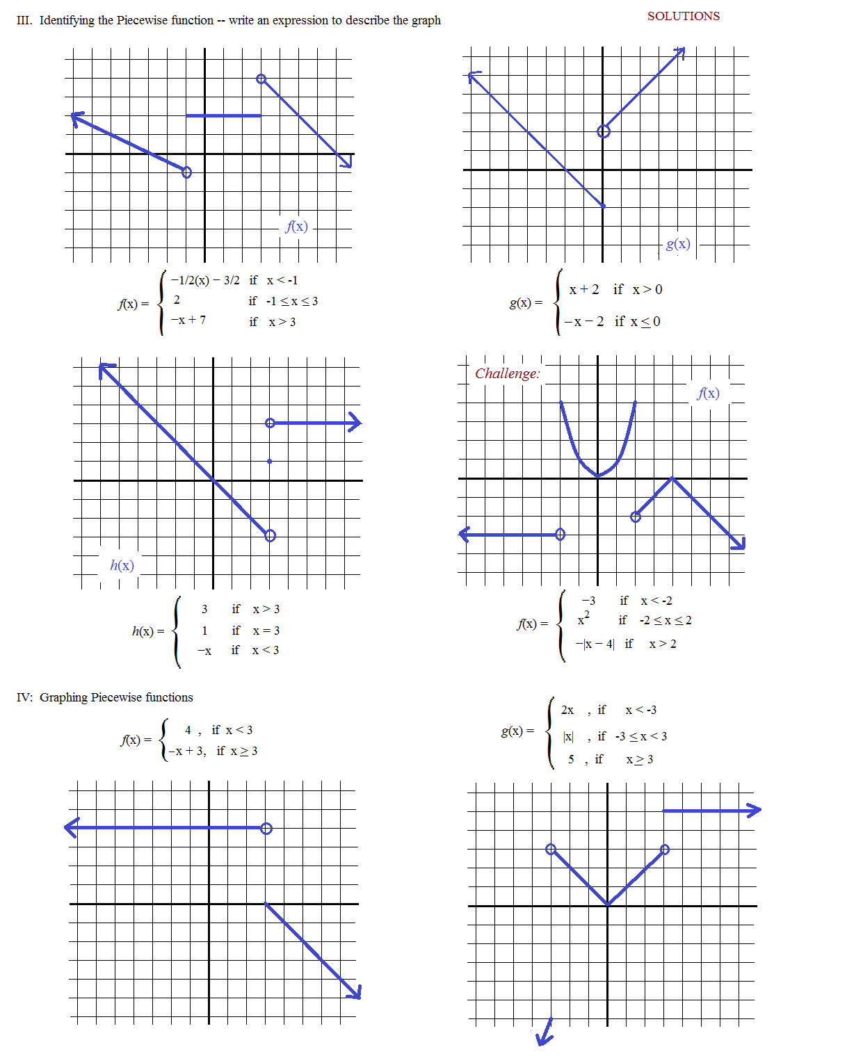 piecewise functions worksheet