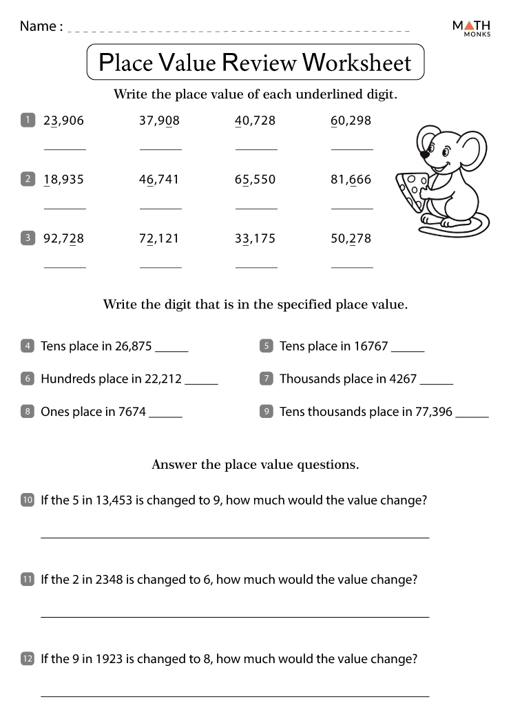 Place Value Chart Worksheets Grade 4