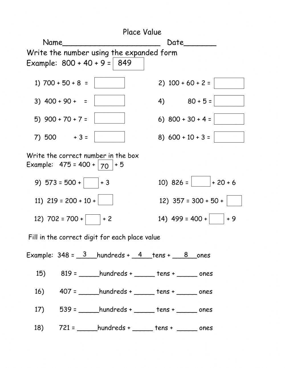 place value worksheets grade 4