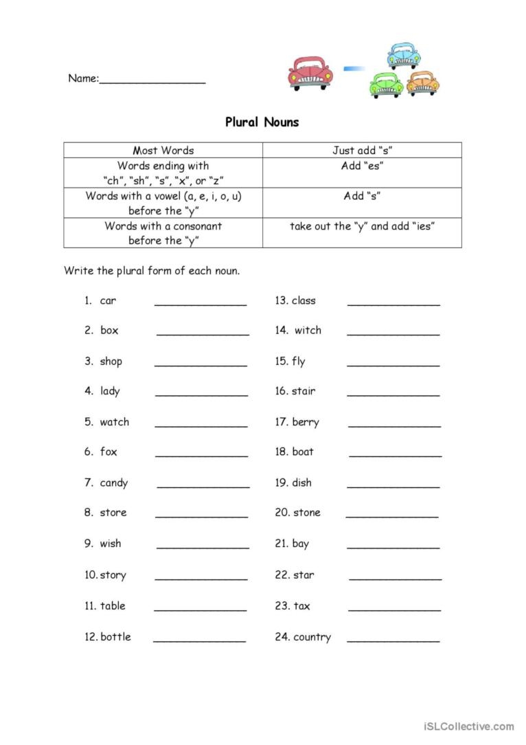 Plural Nouns Worksheet English ESL Worksheets Pdf Doc