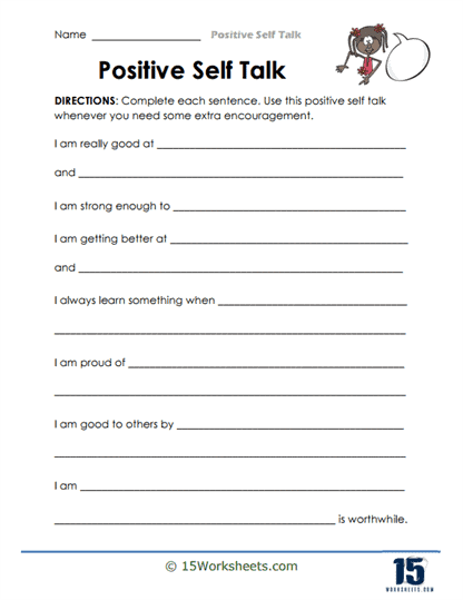 Positive Self Talk Worksheets Mindset Series 15 Worksheets