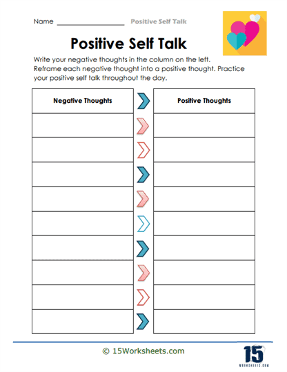 Positive Self Talk Worksheets Mindset Series 15 Worksheets