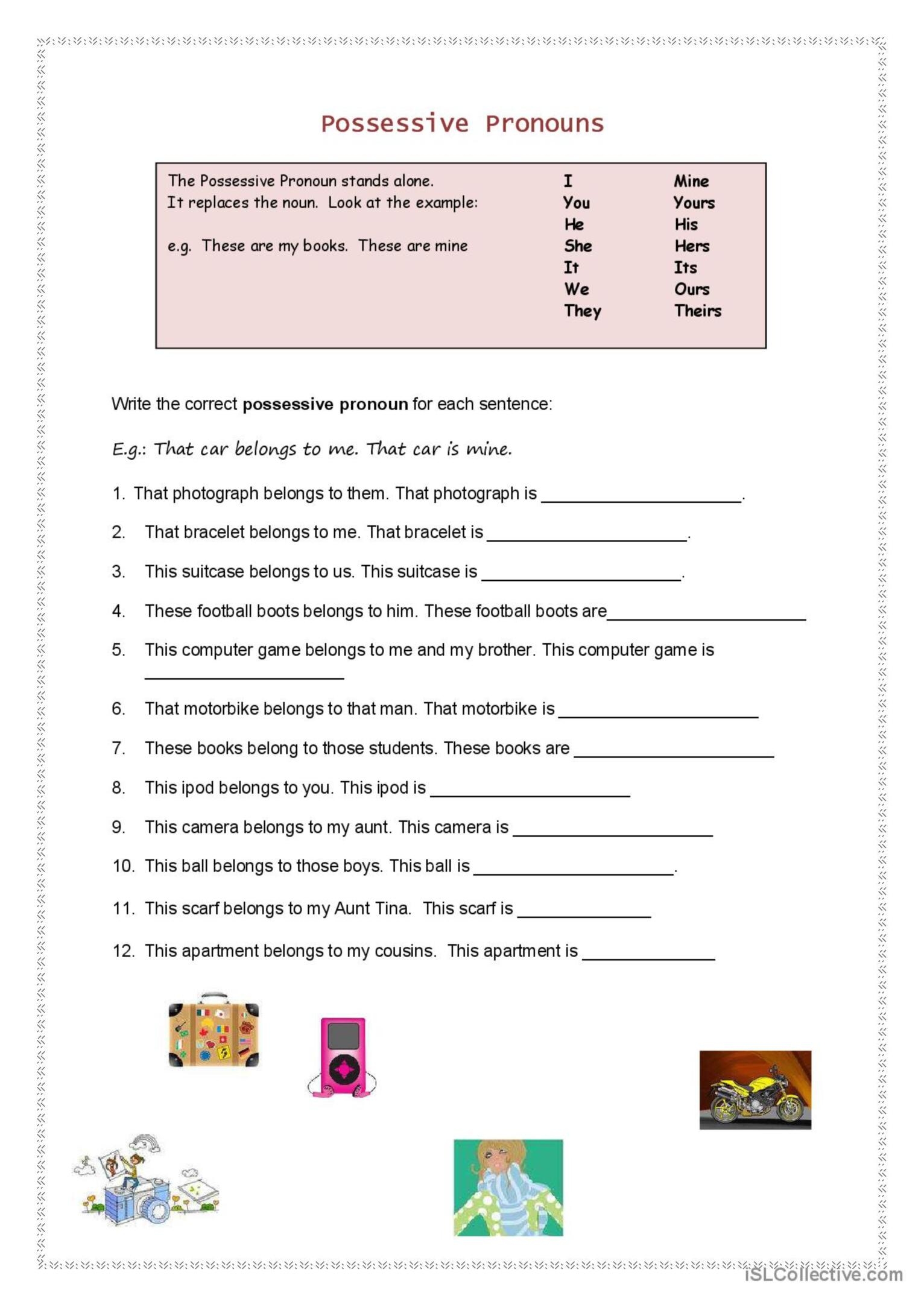 Possessive Pronouns Worksheets