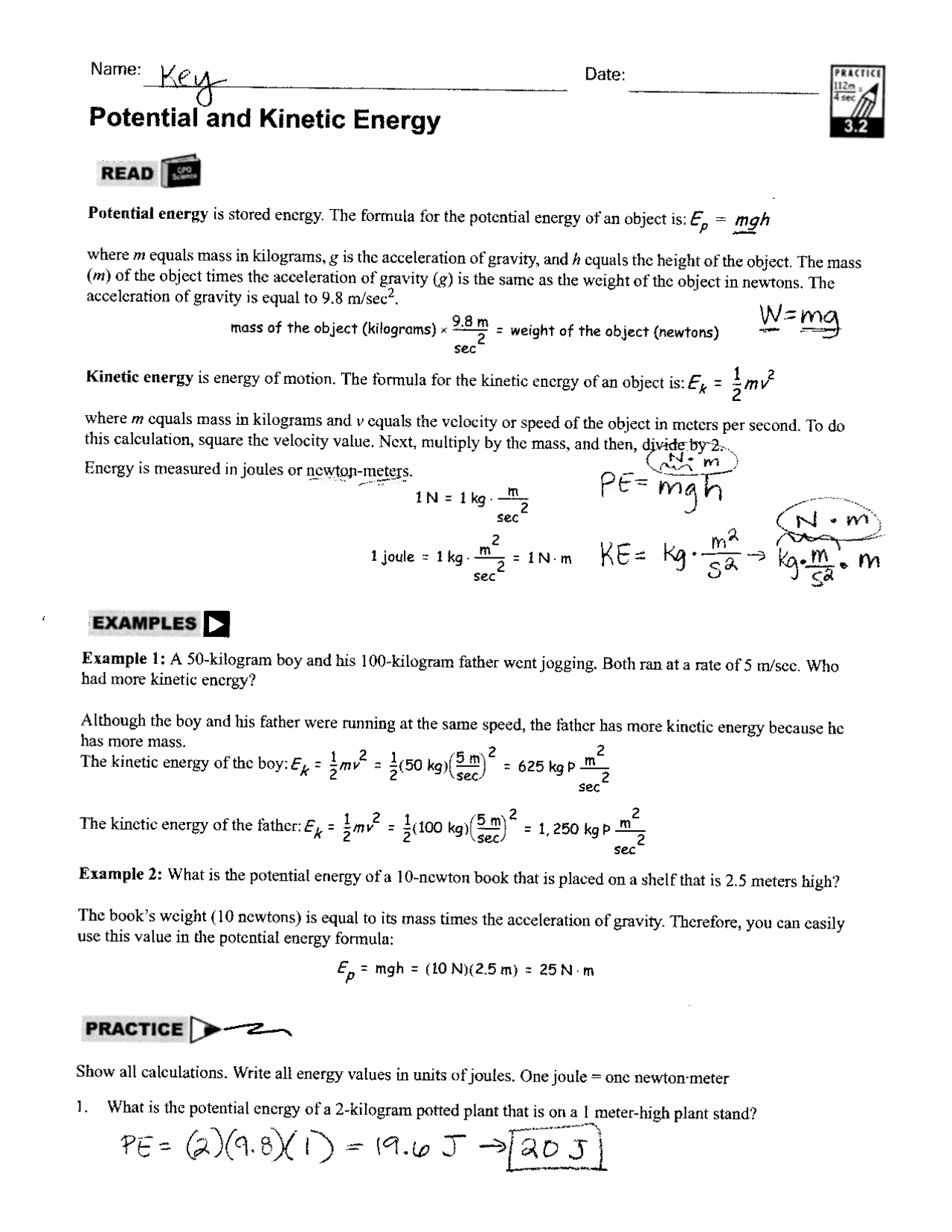 Potential And Kinetic Energy Assignments Physics Docsity 