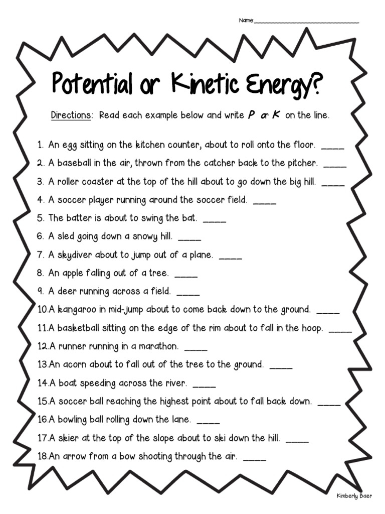 Potential Or Kinetic Energy Worksheet Physical Science 1 PDF Potential Or Kinetic Energy Worksheet Physical Science 1 PDF