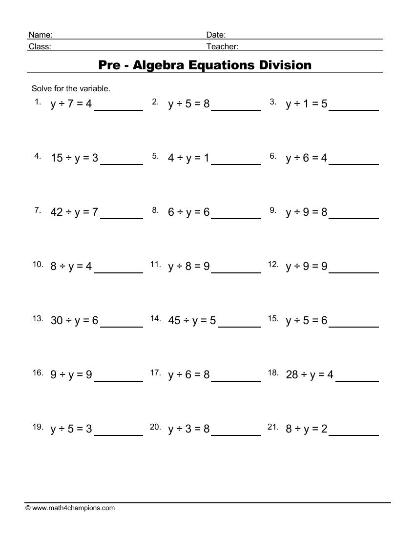 Pre Algebra Worksheets Pre Algebra Worksheets