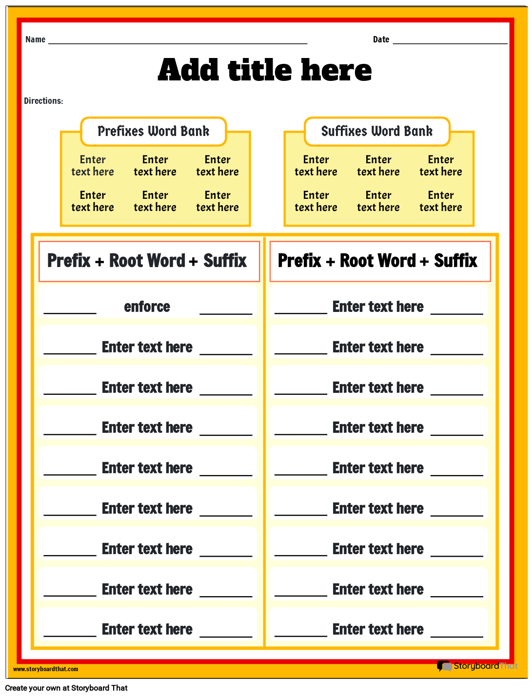 Prefixes Suffixes Worksheets Free From Storyboard That