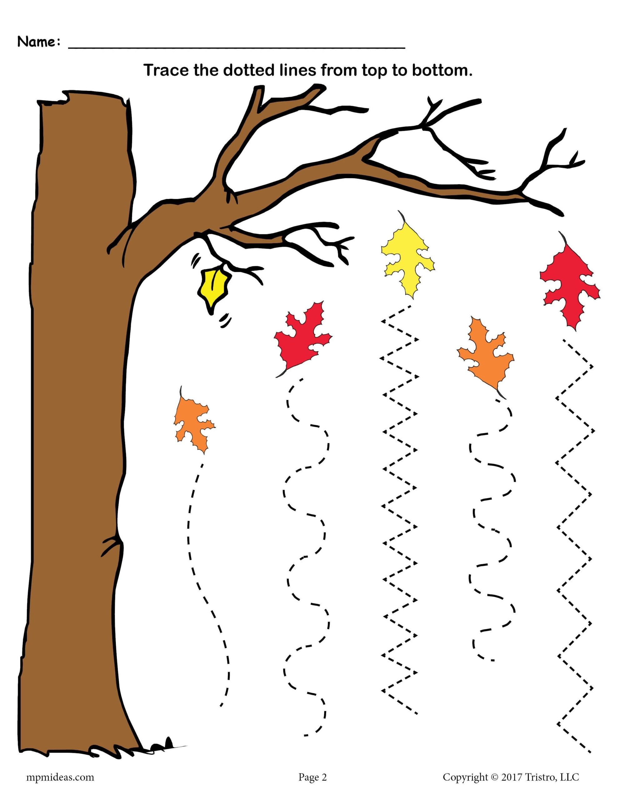 Preschool Fall Tracing Worksheets Preschool Fall Tracing Worksheets