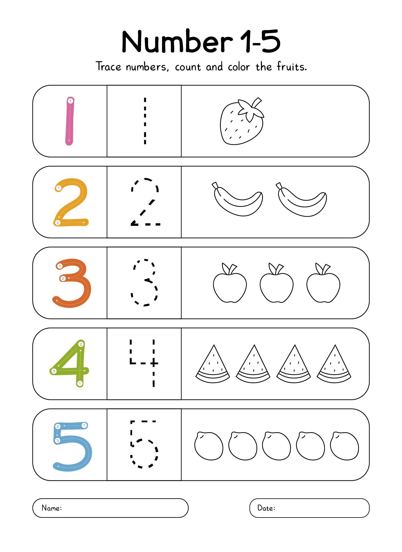 Preschool Worksheets Numbers 1 5 Kids Worksheets Preschool Free 