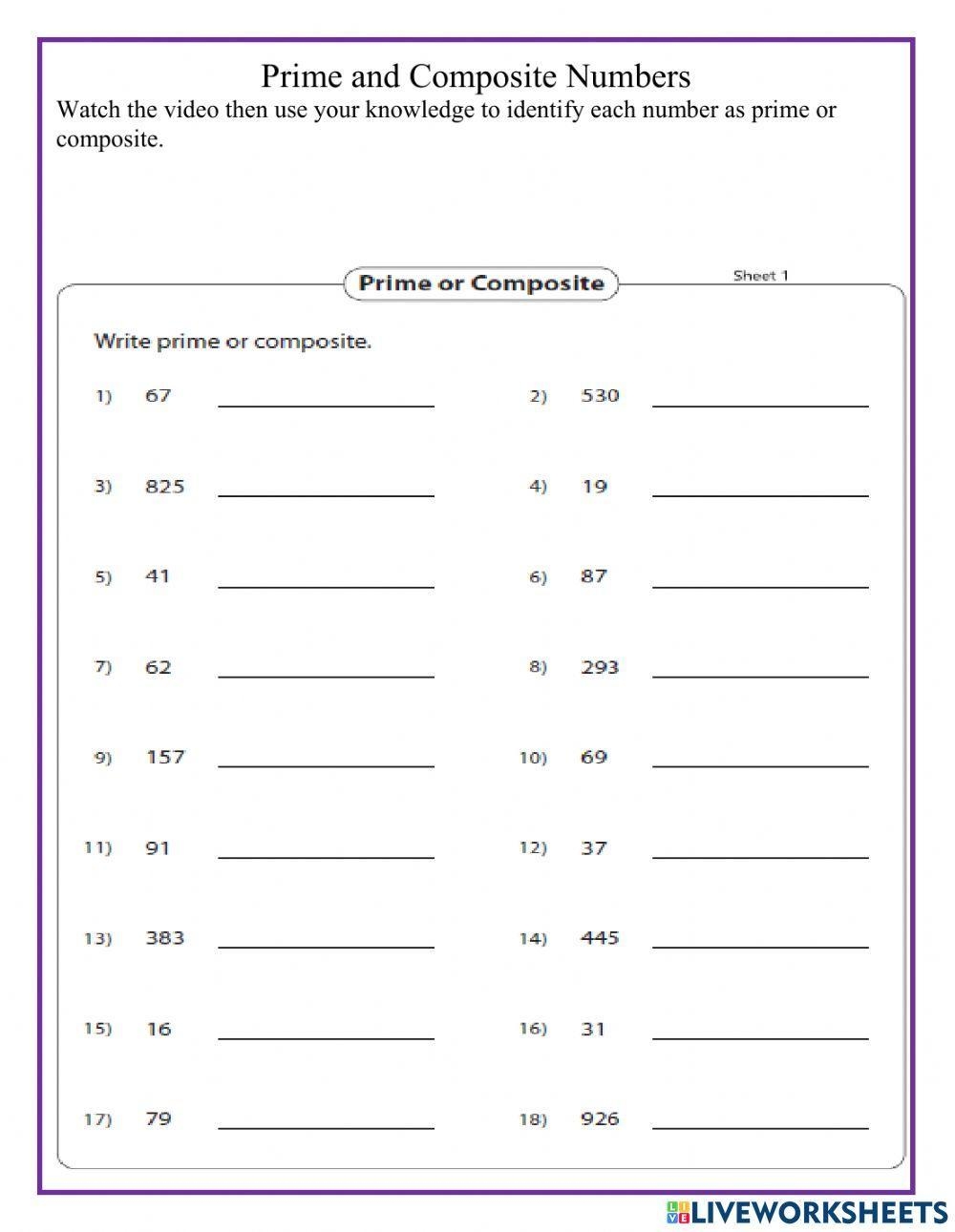 prime and composite numbers worksheets