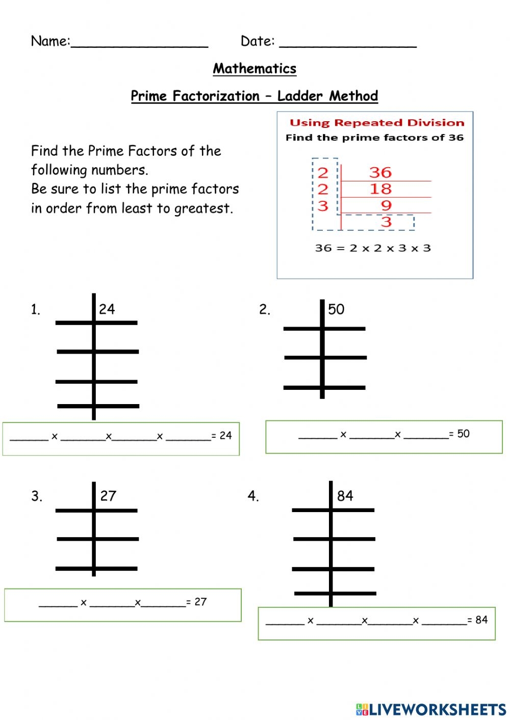 prime factorization worksheet
