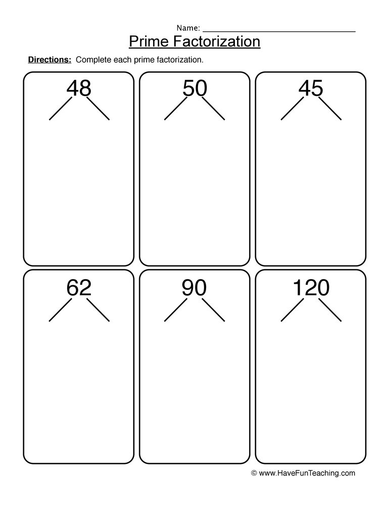 Prime Factorization Worksheet