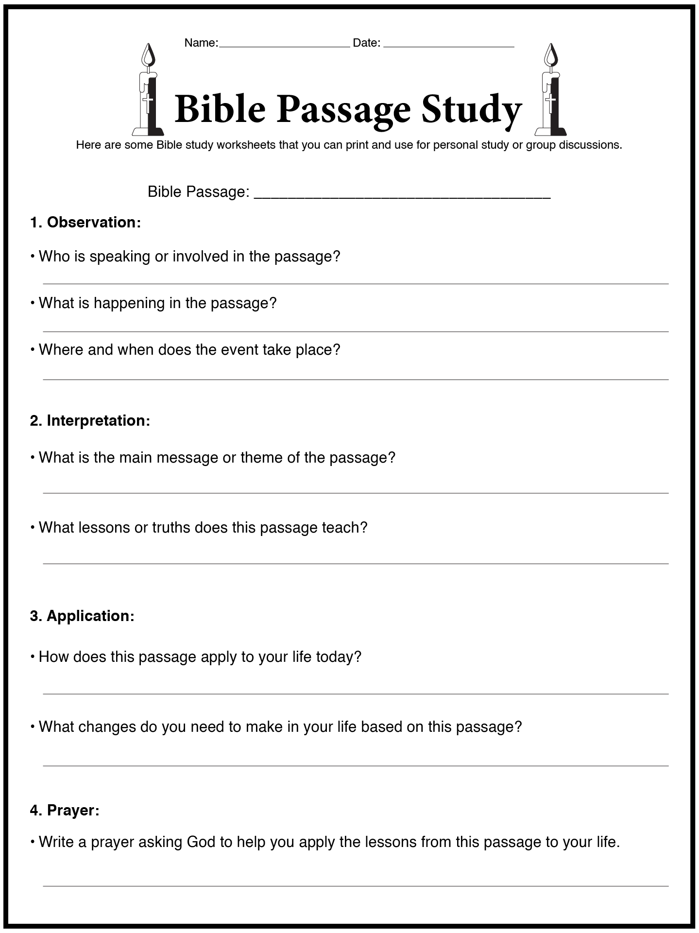 Printable Bible Study Worksheets