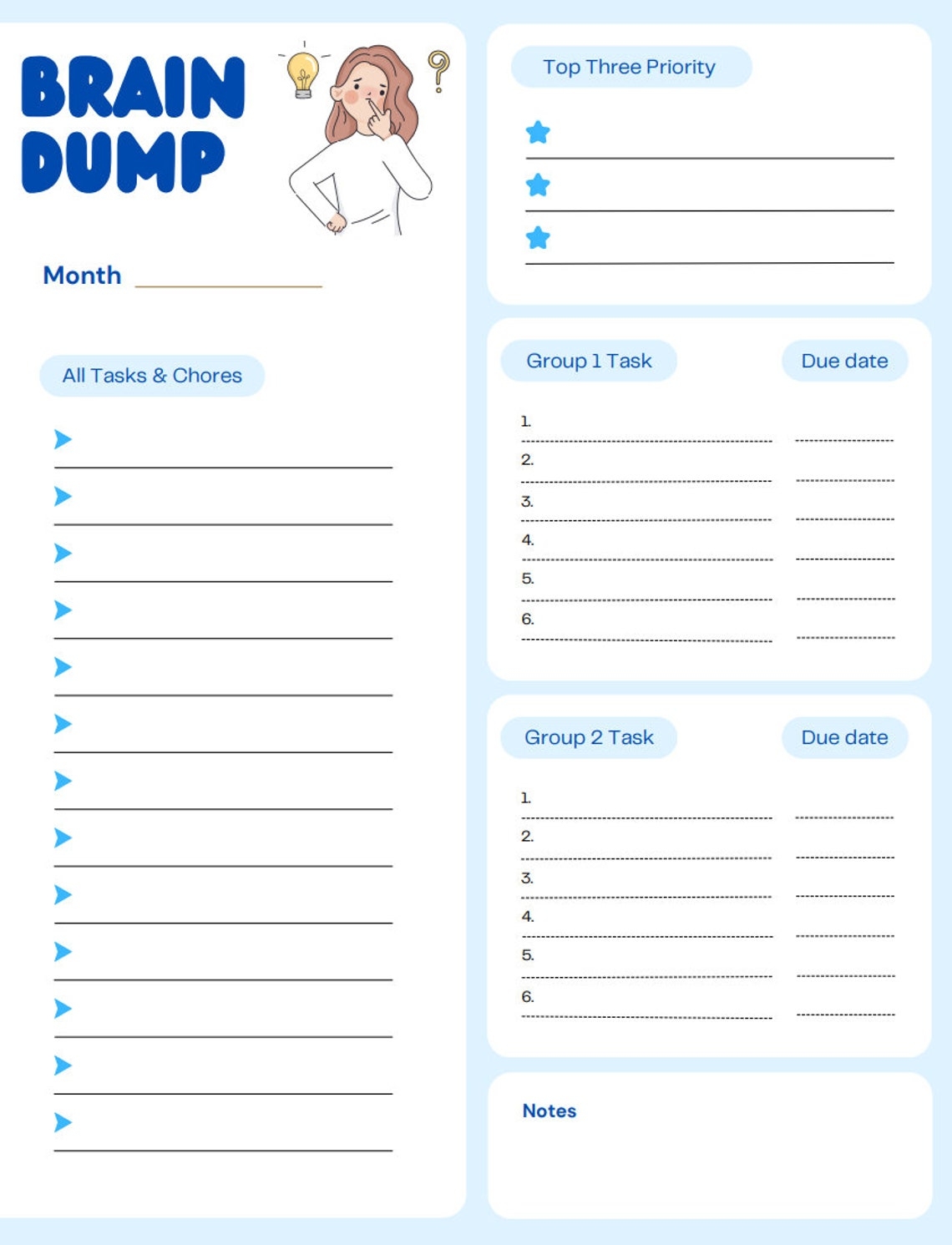 Printable Brain Dump Worksheet PDF Download Etsy
