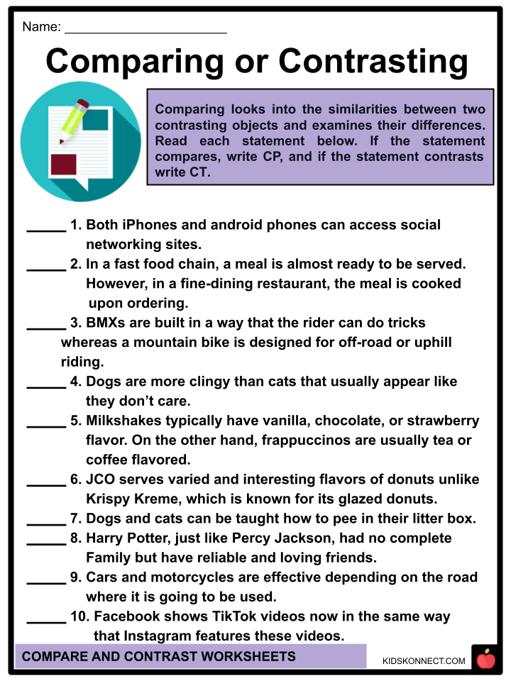 Printable Compare And Contrast Worksheets Printable Compare And Contrast Worksheets
