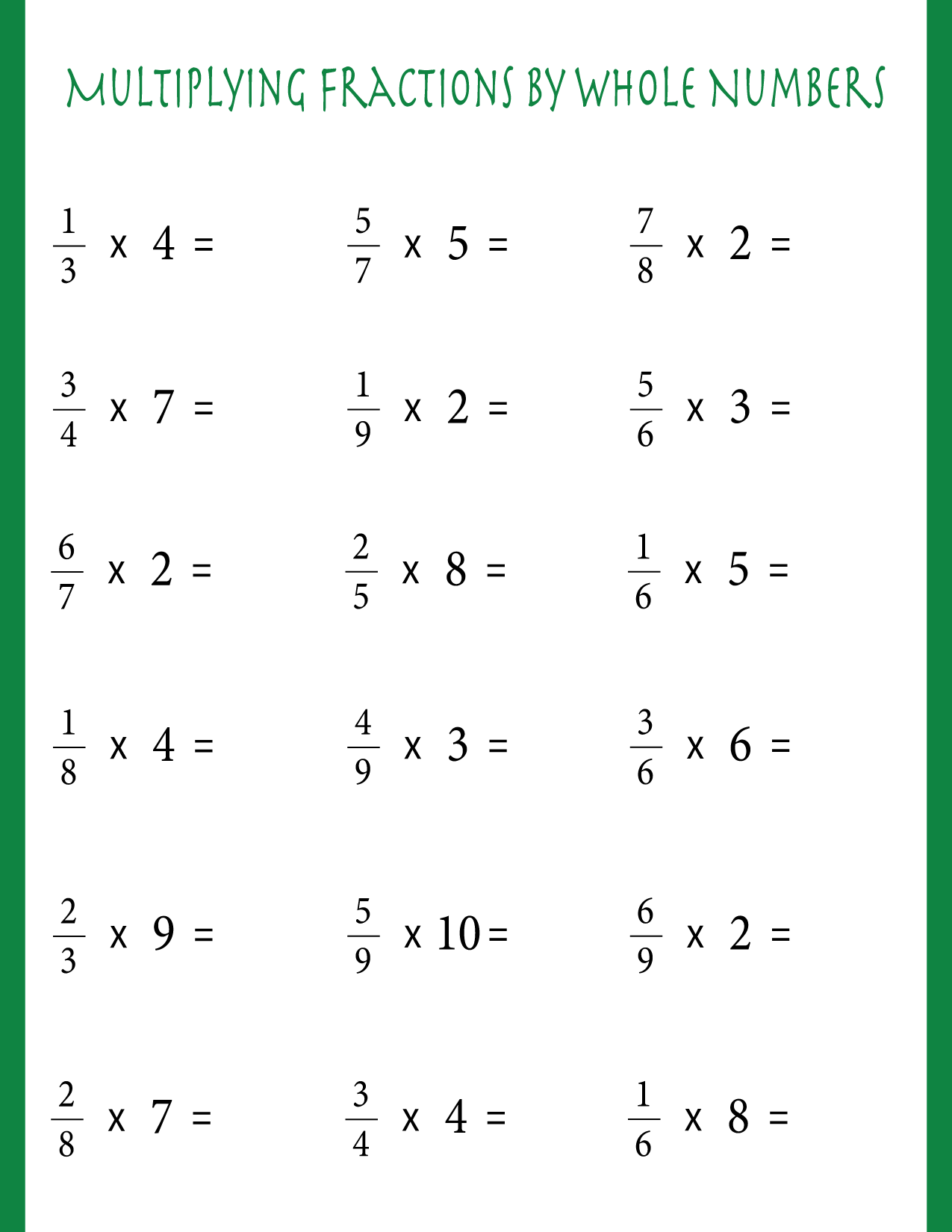 Printable Free Multiplying Fractions Worksheets by Whole Numbers In Printable Free Multiplying Fractions Worksheets by Whole Numbers In