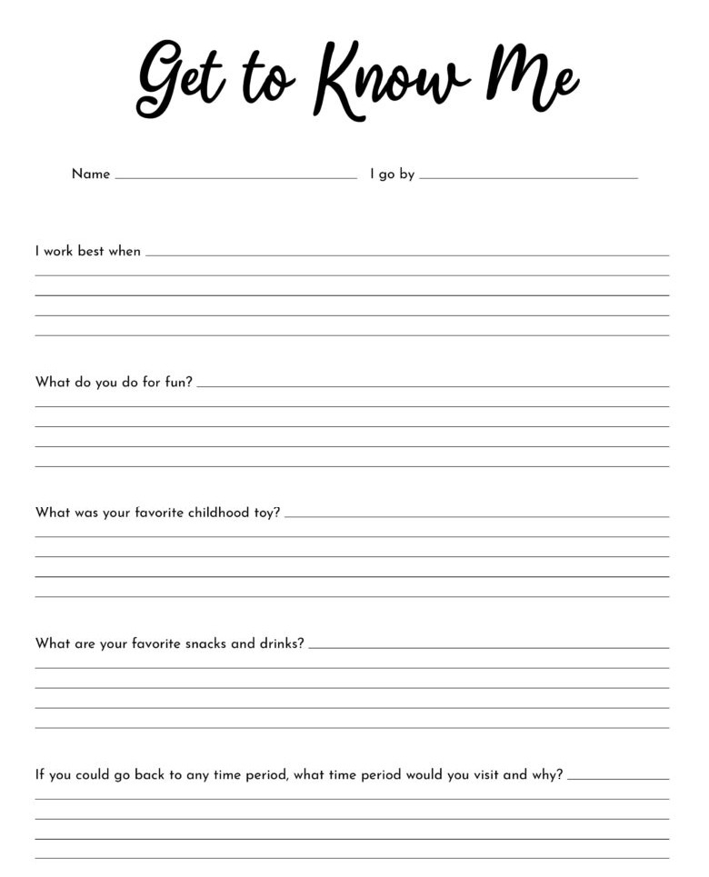 Printable Getting To Know Me Worksheet Printable JD Printable Getting To Know Me Worksheet Printable JD