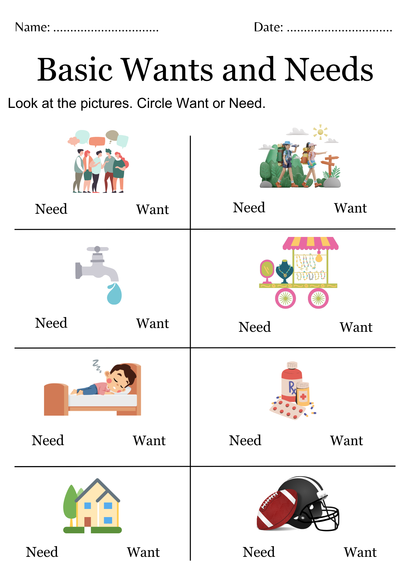 Printable Identifying Needs And Wants Worksheet Basic Needs Vs Wants 