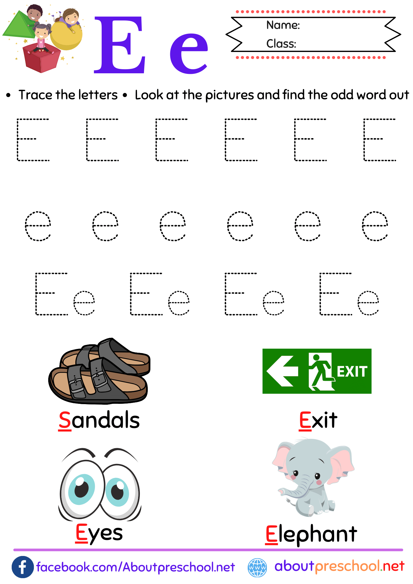 letter e worksheets for preschool