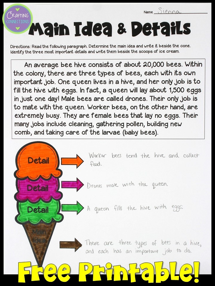 Printable Main Idea And Details Worksheets For Kindergarten