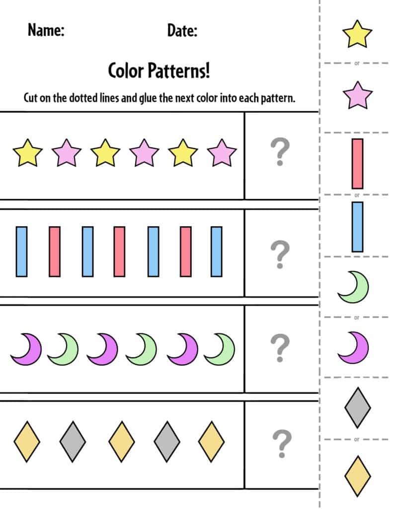 preschool pattern worksheets
