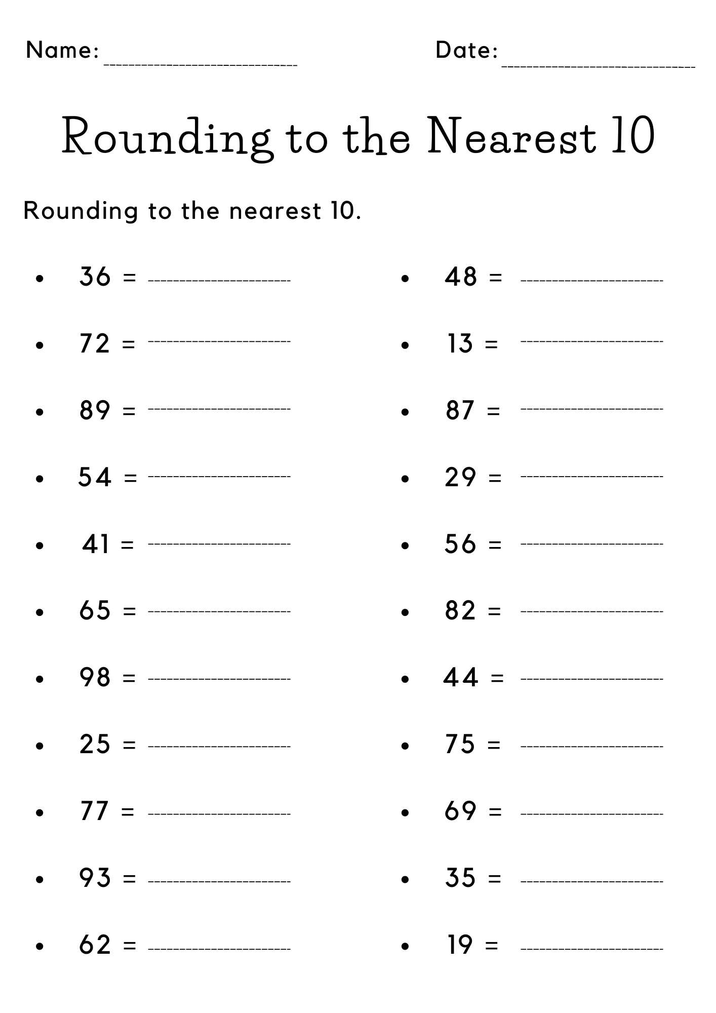 Printable Rounding To The Nearest 10 Worksheet With Answers Made By 