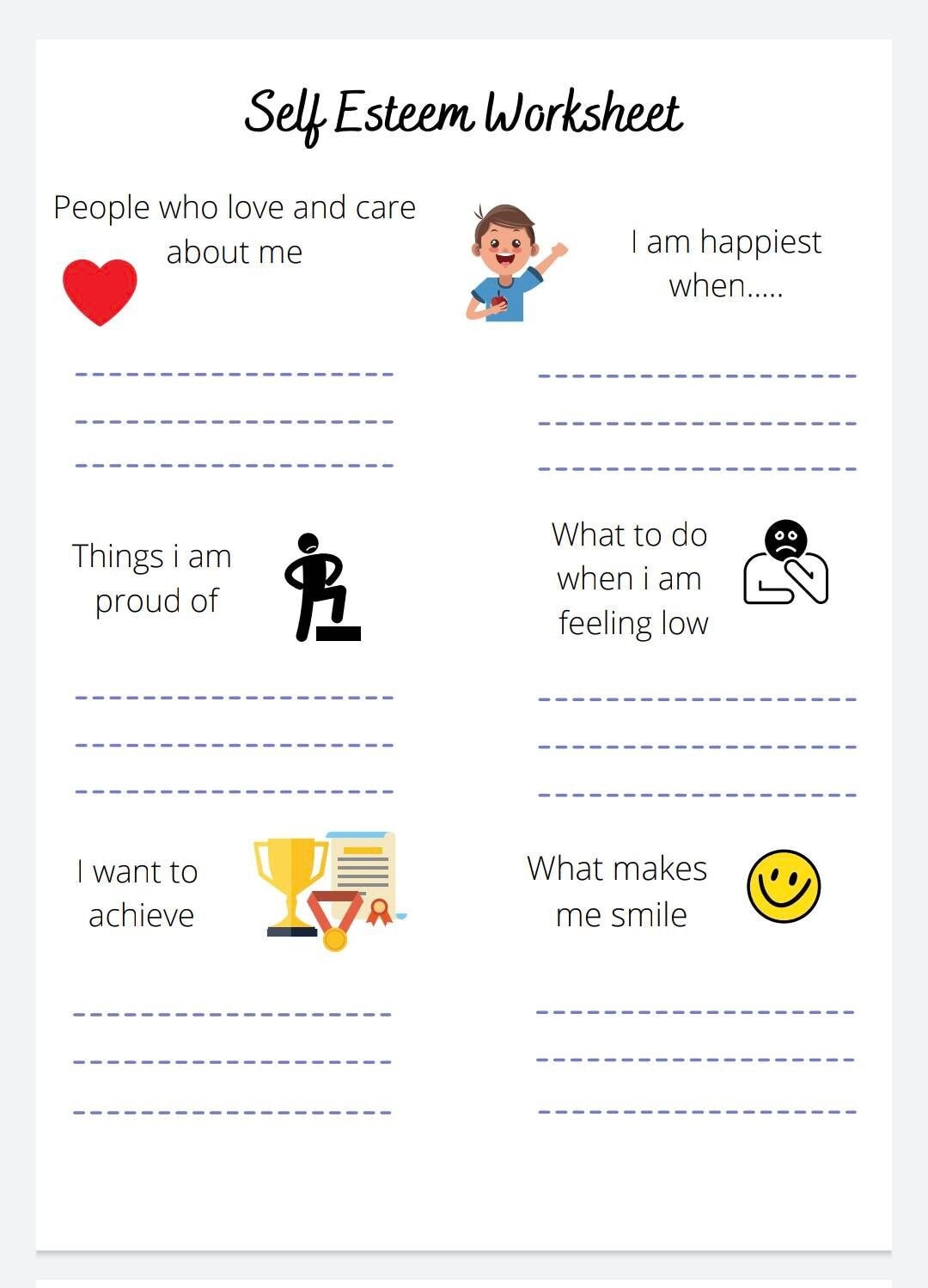 Printable Self Esteem Worksheets For Child