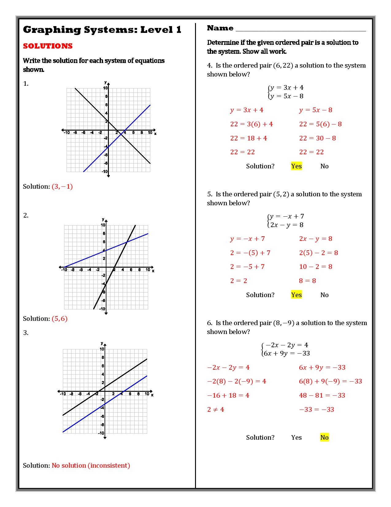 Printable Systems Of Equations Worksheets Printable Systems Of Equations Worksheets