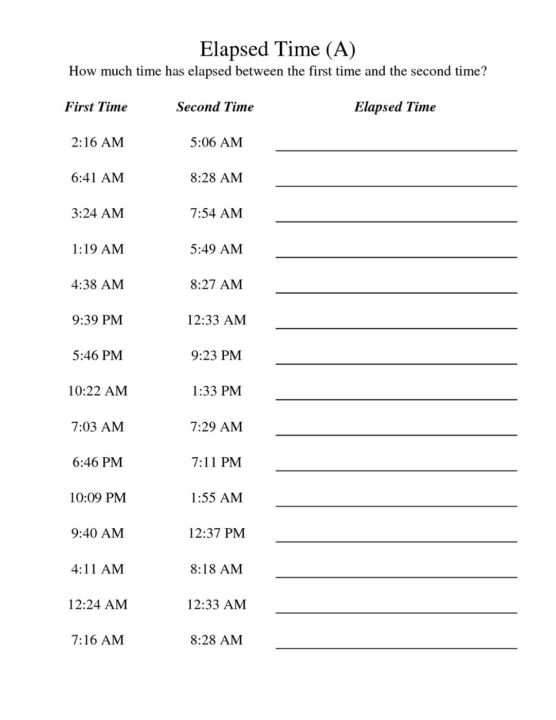 Printable Time Elapsed Worksheets Activity Shelter