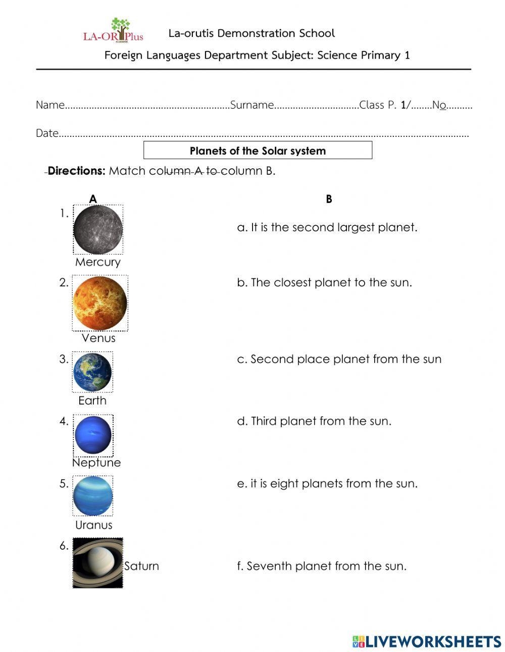 Printable Worksheet Understanding The Solar System For Sixth Grade