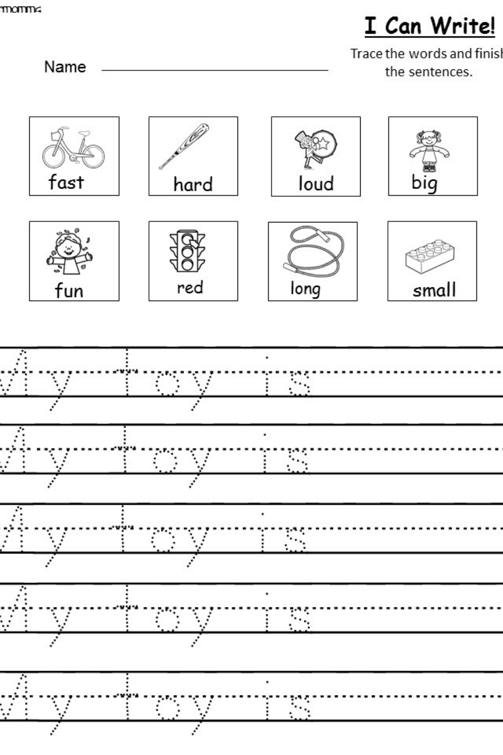 writing worksheets for kindergarten