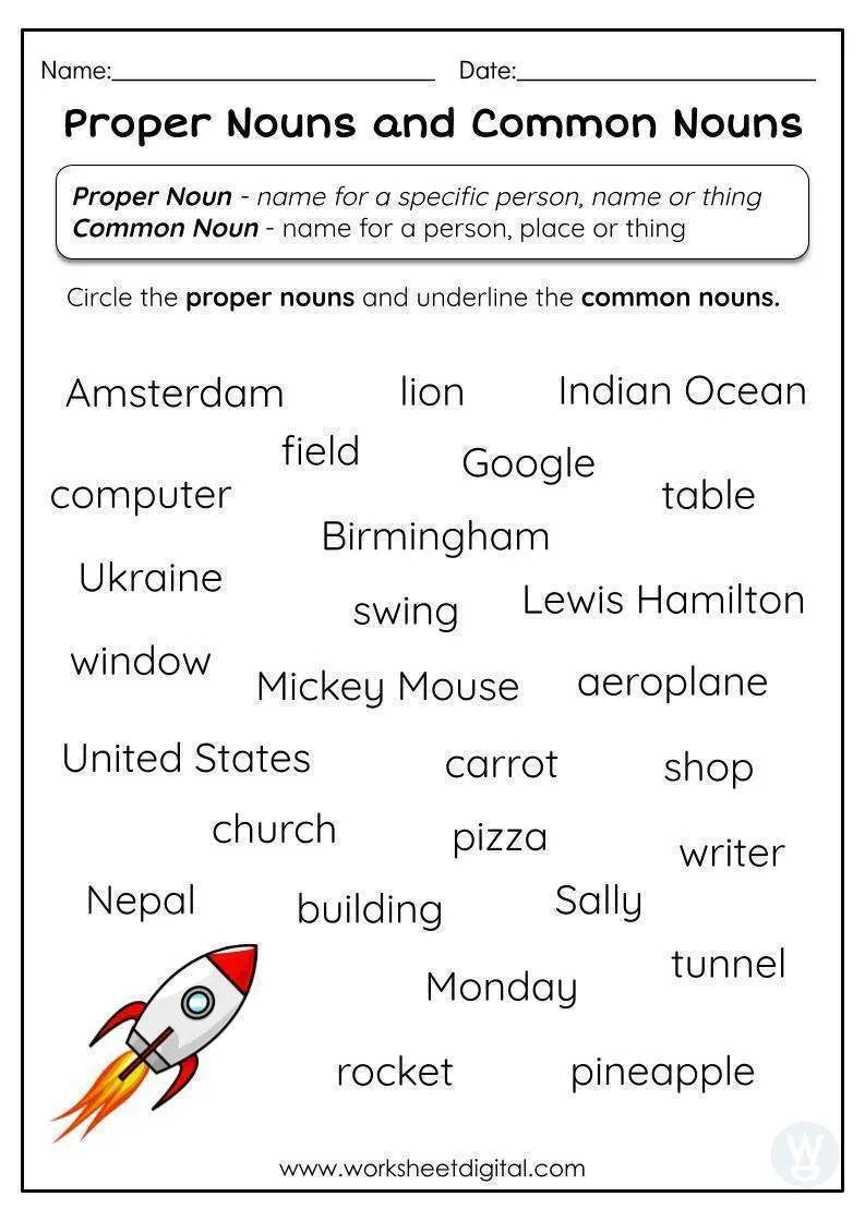 common nouns worksheet