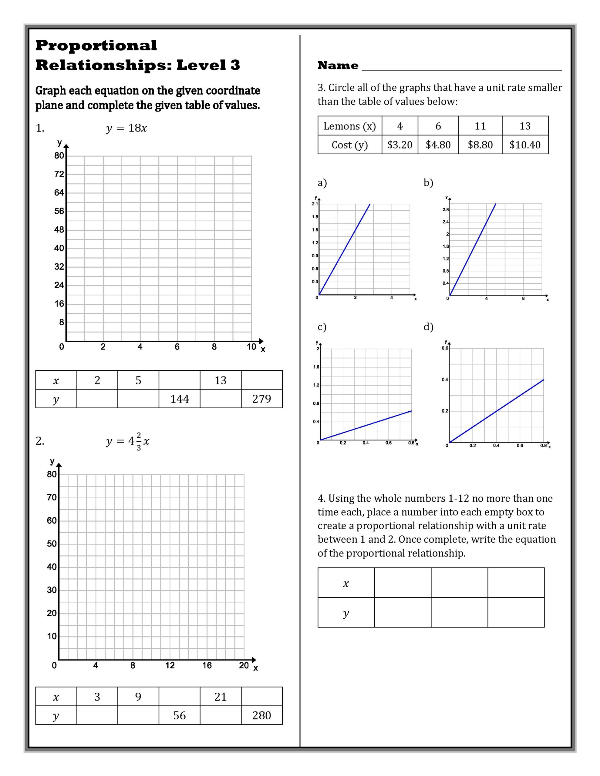 Proportional Relationships Worksheets Proportional Relationships Worksheets