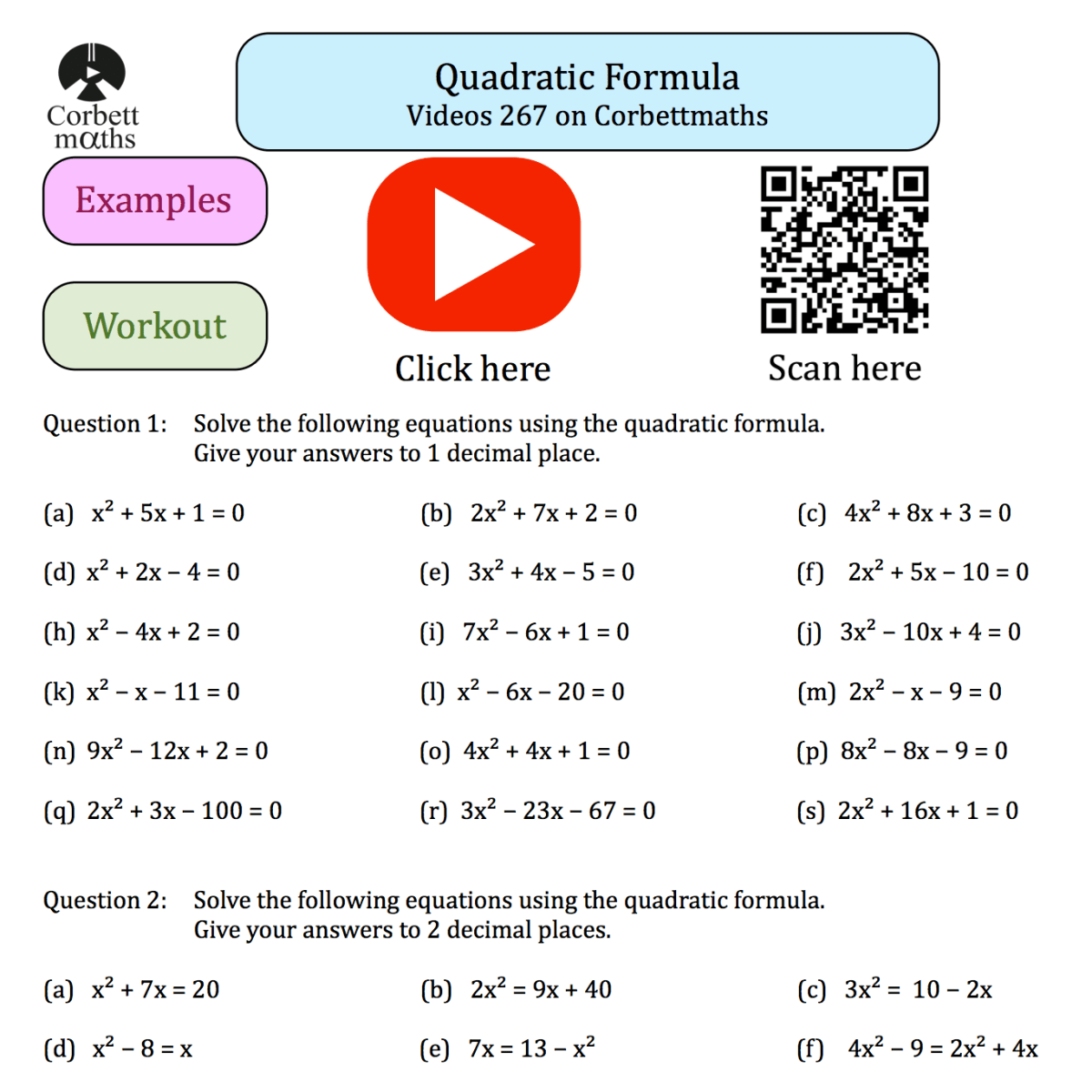 Quadratic Formula Textbook Exercise Corbettmaths Worksheets Library Quadratic Formula Textbook Exercise Corbettmaths Worksheets Library